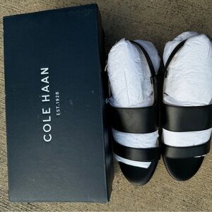 Cole Haan Annabel Grand Wedge Black Leather Sandals Shoes Slingback Size 6.5 B